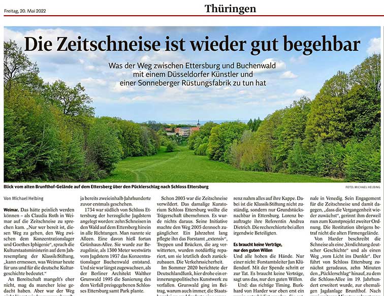 Die Zeitschneise ist wieder gut begehbar - Was der Weg zwischen Ettersburg und Buchenwald mit einem Düsseldorfer Künstler und einer Sonneberger Rüstungsfabrik zu tun hat.